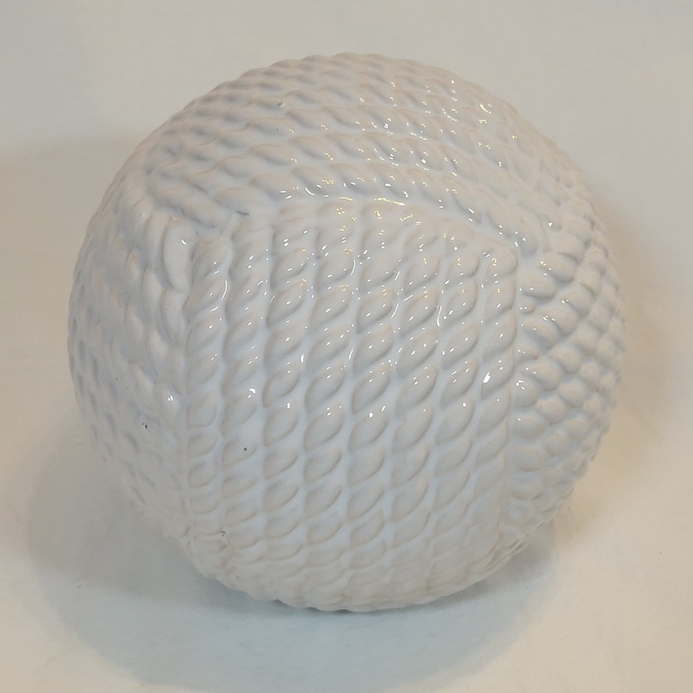 Ceramic Rope Decorative Sphere Orb Home Decor 7in White Nautical Beach Carpet